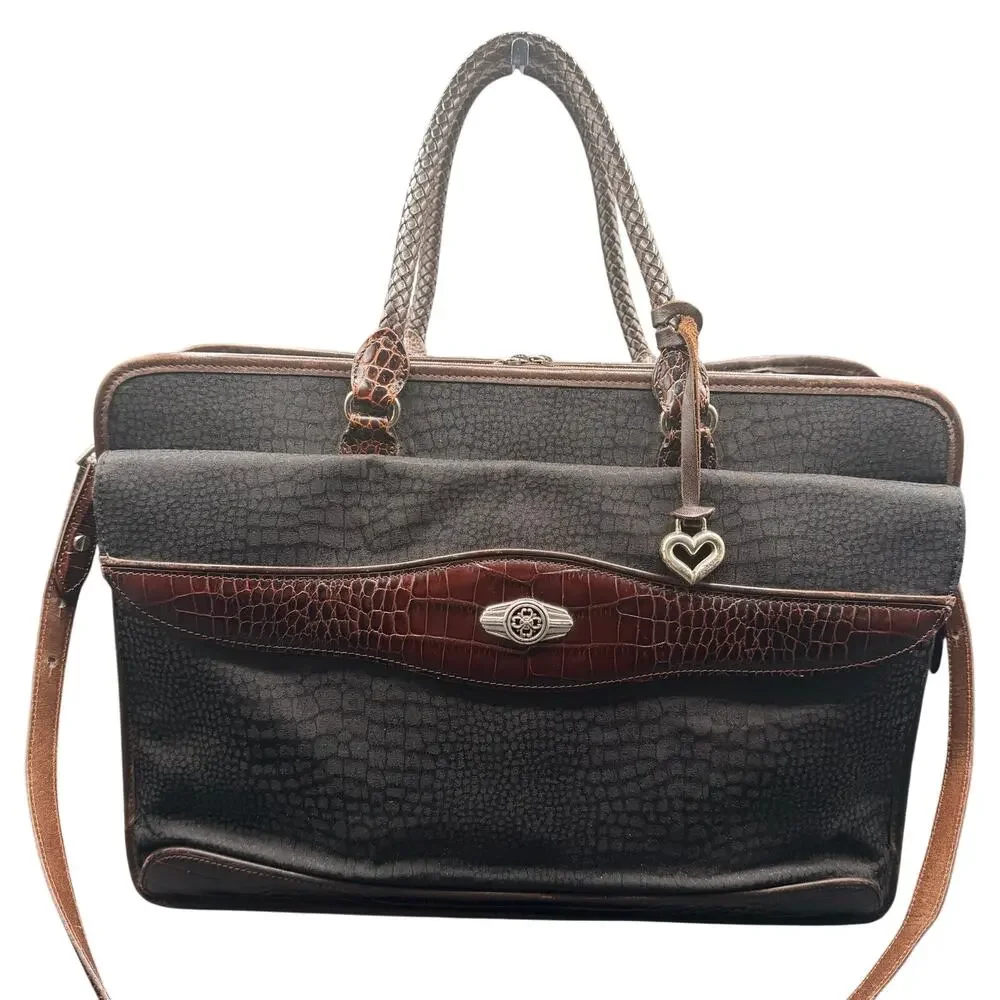Brighton for Business Martha Leather Laptop Briefcase Croc Trim Work Bag